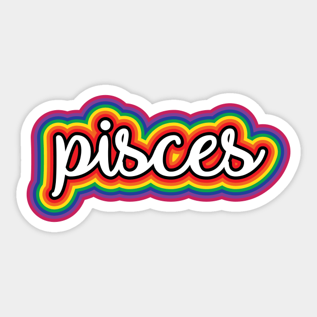 Pisces Astrology Script Typography Gay Pride Rainbow Sticker by graphicbombdesigns
